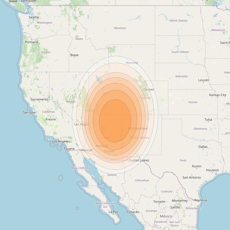 Wildblue 1 at 111° W downlink Ka-band Spot 120 (APA5GW6) beam coverage map