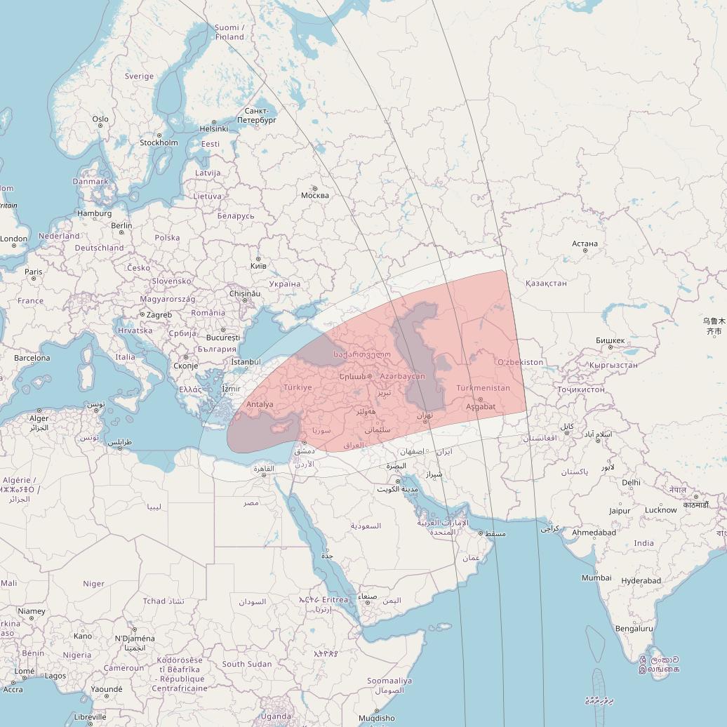 Telstar 12V at 15° W downlink Ku-band Euro Spot 5 beam coverage map