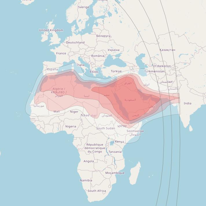 Eutelsat 7 West A at 7° W downlink Ku-band Middle East and North Africa beam coverage map