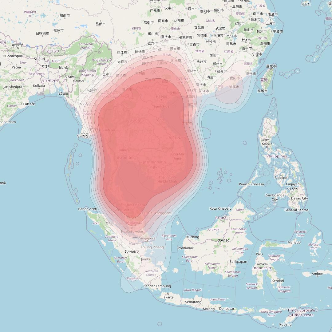 SES 8 at 95° E downlink Ku-band South East Asia beam coverage map